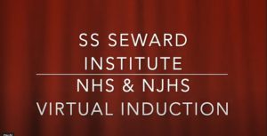 A red background. The words SS Seward Institute NHS & NJHS Virtual Induction