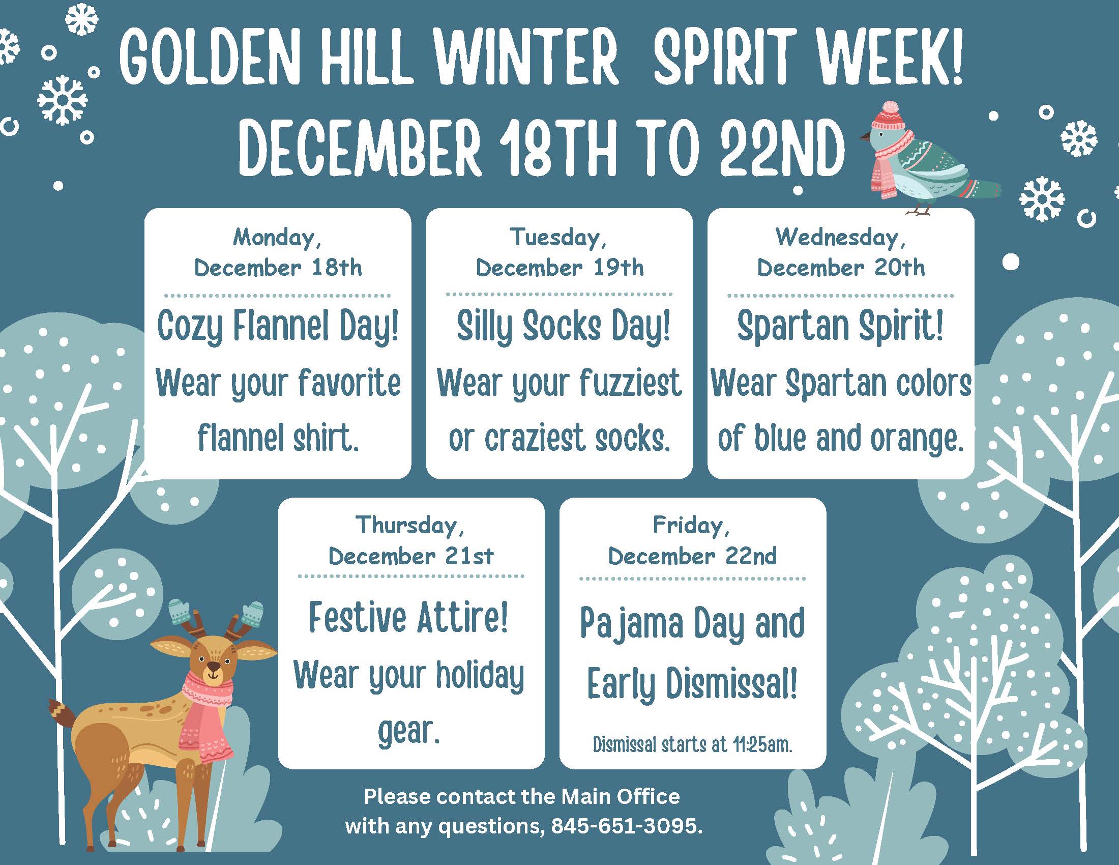 Spirit Week Flyer outlining dates and what to wear - text in article 