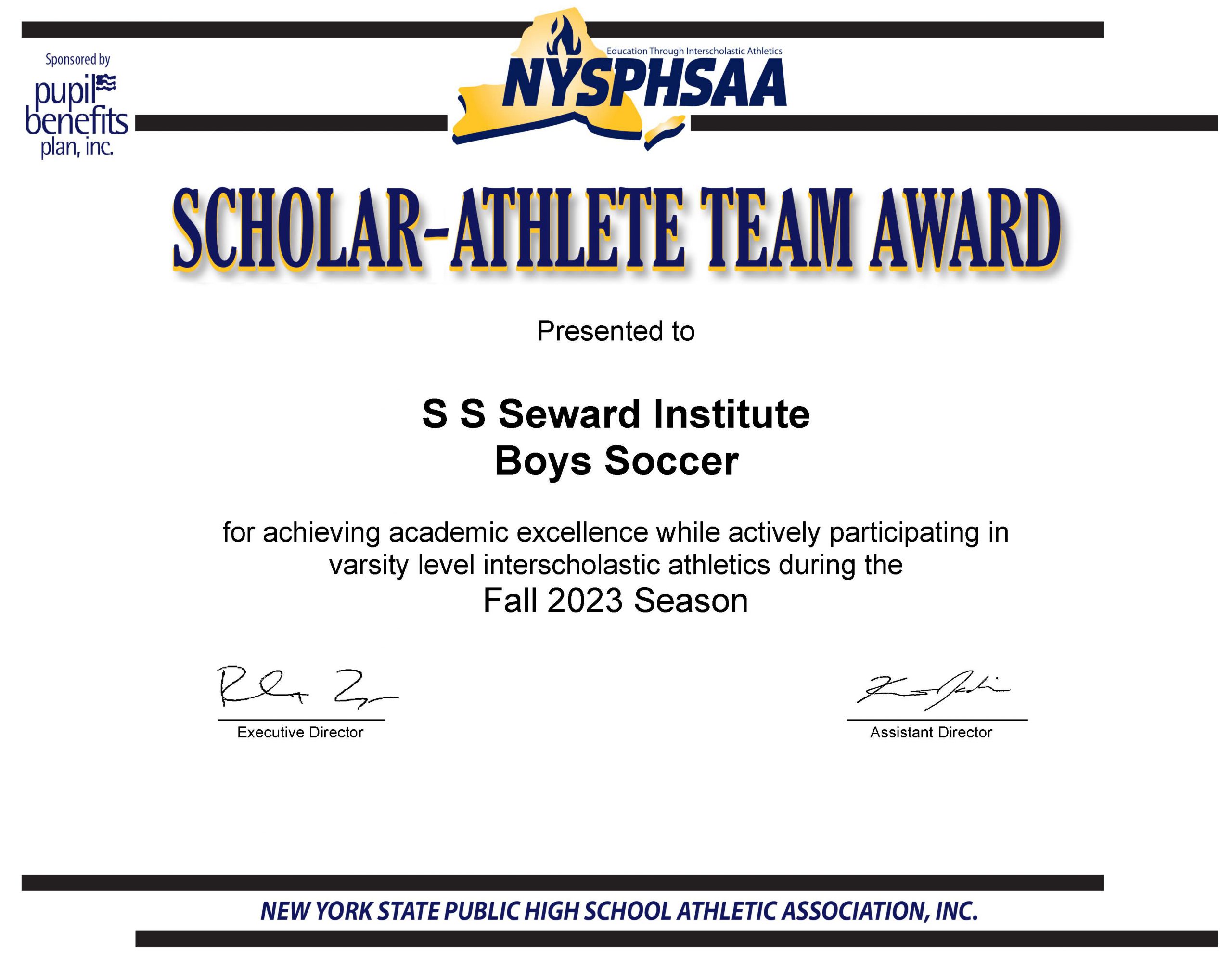 Boys Soccer Scholar-Athlete Team Award