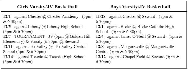 List of upcoming sports games which can be found on the district calendar
