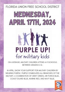 ON AVERAGE, MILITARY CHILDREN ATTEND 6-9 SCHOOLS BETWEEN GRADES K-12. IN APRIL, SHOW YOUR SUPPORT FOR MILITARY CHILDREN BY WEARING PURPLE. PURPLE SYMBOLIZES ALL BRANCHES OF THE MILITARY, A COMBINATION OF ARMY GREEN, AIR FORCE BLUE, COAST GUARD BLUE, MARINE RED, AND NAVY BLUE. More details in text of article