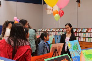 Students at art show