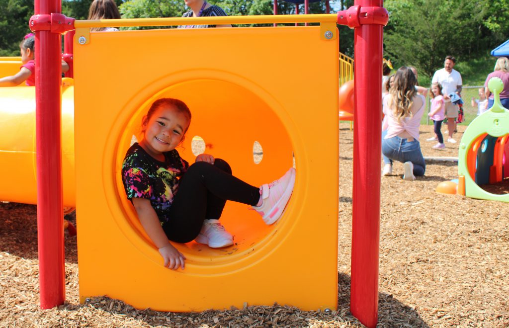 Students playing at new playground